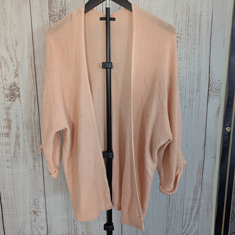 Staccato Cardigan Sweater Small Medium Peach Open Knit Cocoon Batwing Shrug